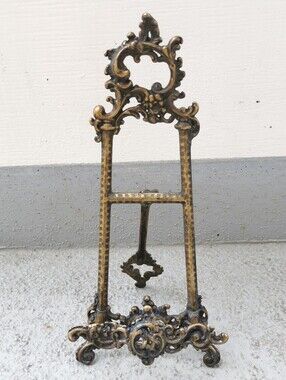 Vintage Ornate Brass Tabletop Easel Rococo Display Stand